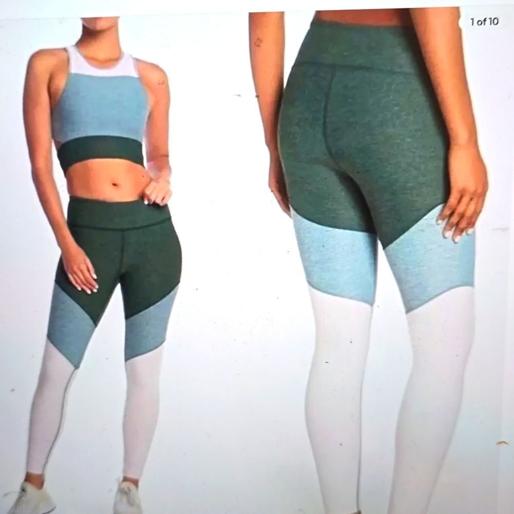 Outdoor Voices Green Tri Tone Leggings size medium